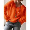 V-neck Long Sleeved Pullover Casual Sweater Women Autumn Winter Knitted Jumper Fashion Solid Color Loose Thin Clothes