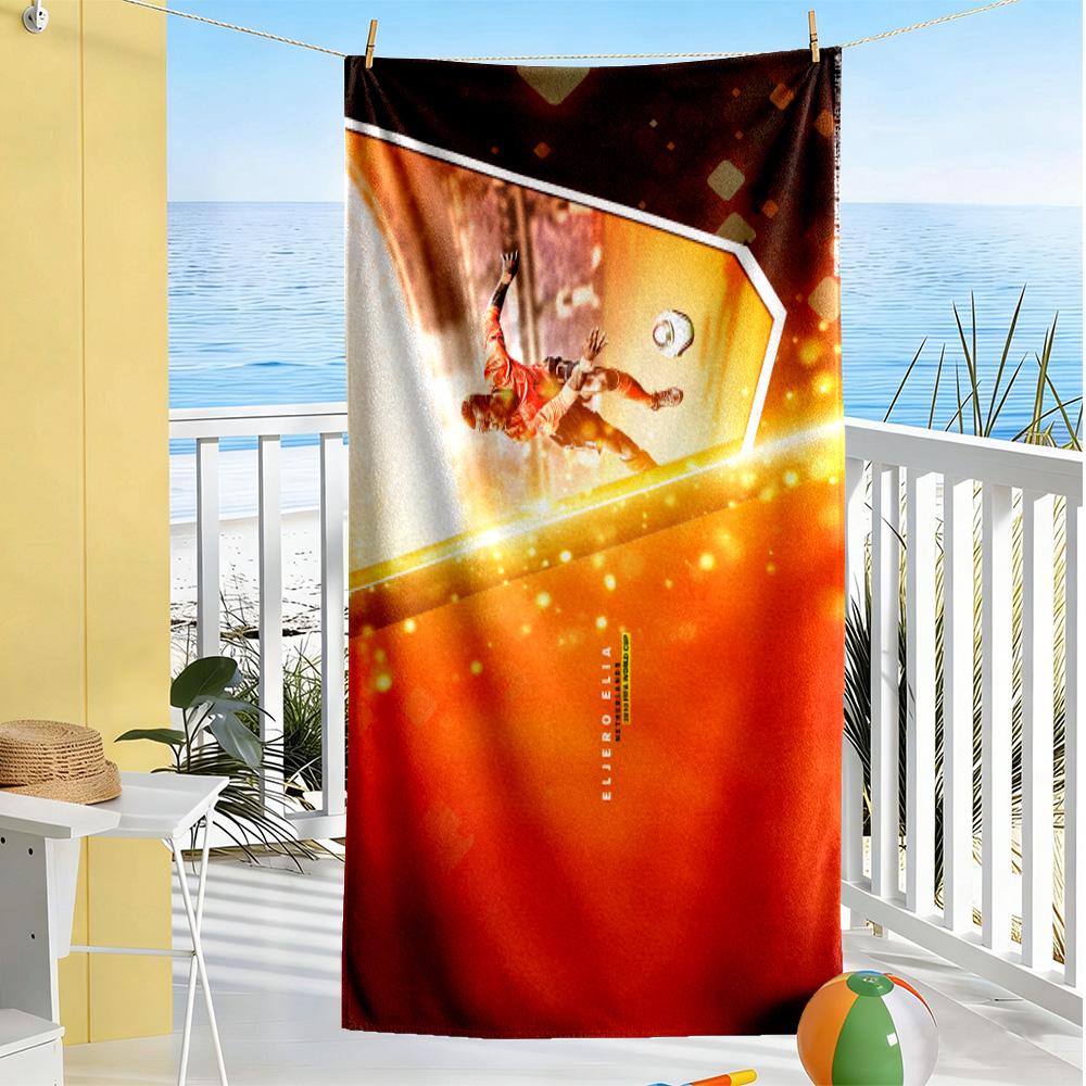 Dynamic Soccer Moment Beach Towel Super Soft & Absorbent Comfortable Lightweight Suitable for Sports, Travel, Swimming, Yoga, Bathroom, Beach, And Poo