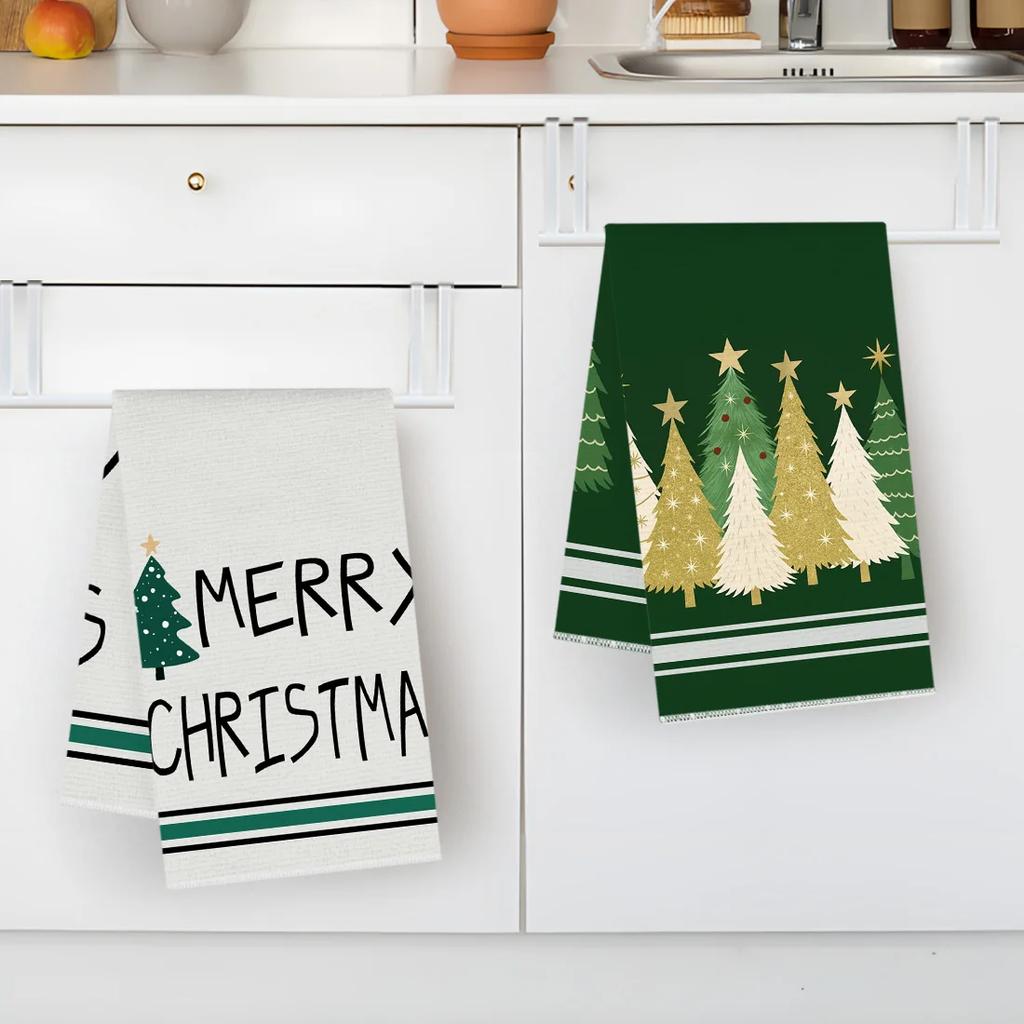 2pcs/set Kitchen Towels Modern Christmas Green Christmas treeHand Towels Christmas Decorations for Home Noel Dish Towels Gifts
