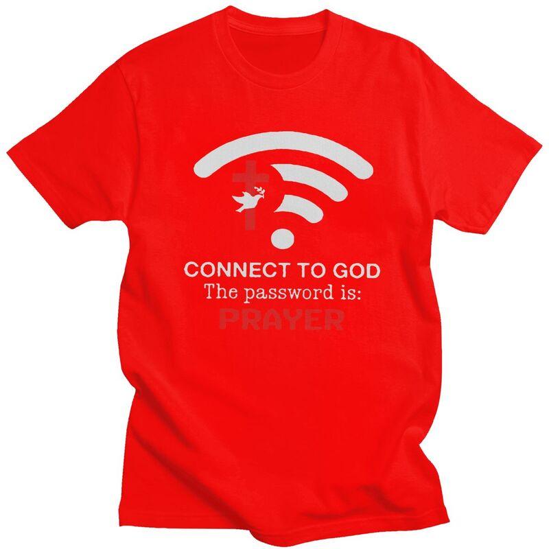 

Custom Connect To God The Password Is Prayer T Shirts for Men 100 Cotton Tee Tops Jesus Christian Quotes Tshirts Tshirt S