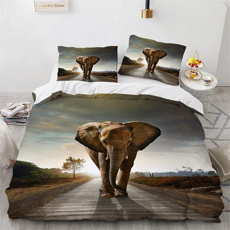 Elephant Duvet Cover King Queen Size Wild Animal Comforter Cover Polyester Bohemian Mandala African Safari Animals Bedding Set
