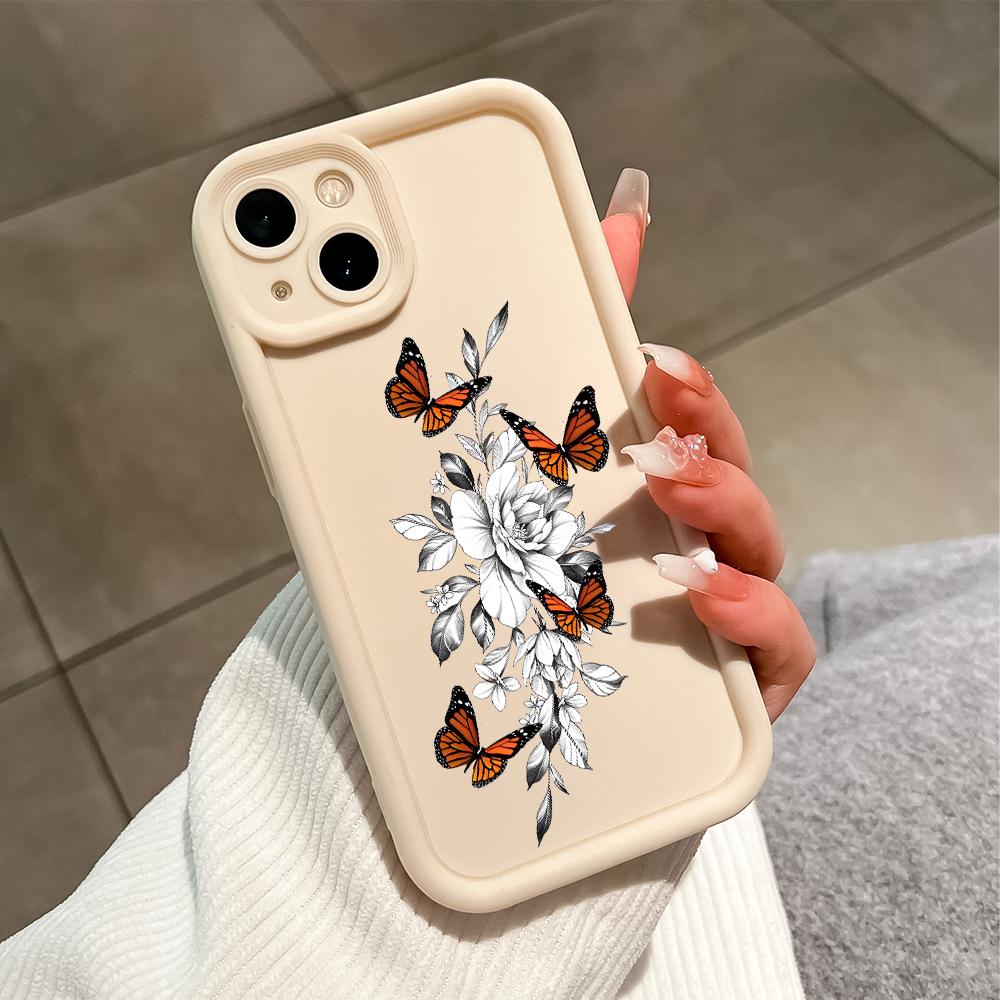 For iPhone 16 15 14 13 12 11 Pro Max XS Max XR X SE 8 7 Flowers Butterfly Pattern Soft Silicone Full Lens Protect Phone Case