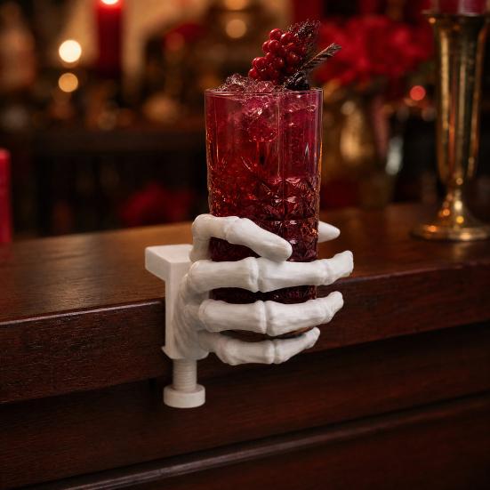 3D Printed Bone Hand Cup Holder, Skull Skeleton Hand Coaster for Desk, Halloween Gothic Drink Stand for Chair