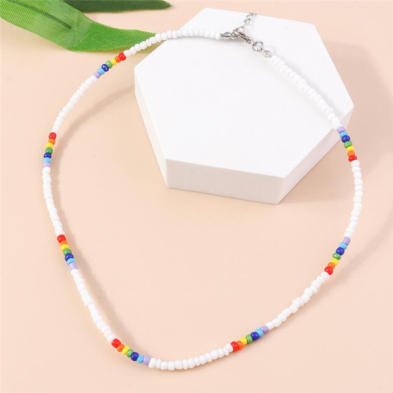Summer Boho Korea Lovely Flowers Seeds Beaded Necklace Statement Short Collar Choker Necklace for Women Vacation Jewelry Gifts