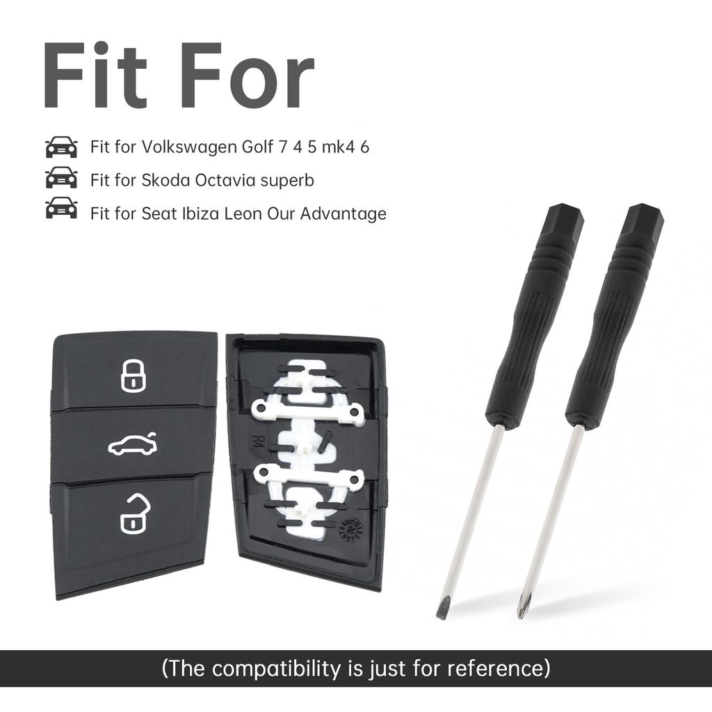 3 Buttons Rubber Flip Car Key Pad Replacement for Octavia Seat Leon Ibiza with 2pcs Screwdrivers Wear-resistant