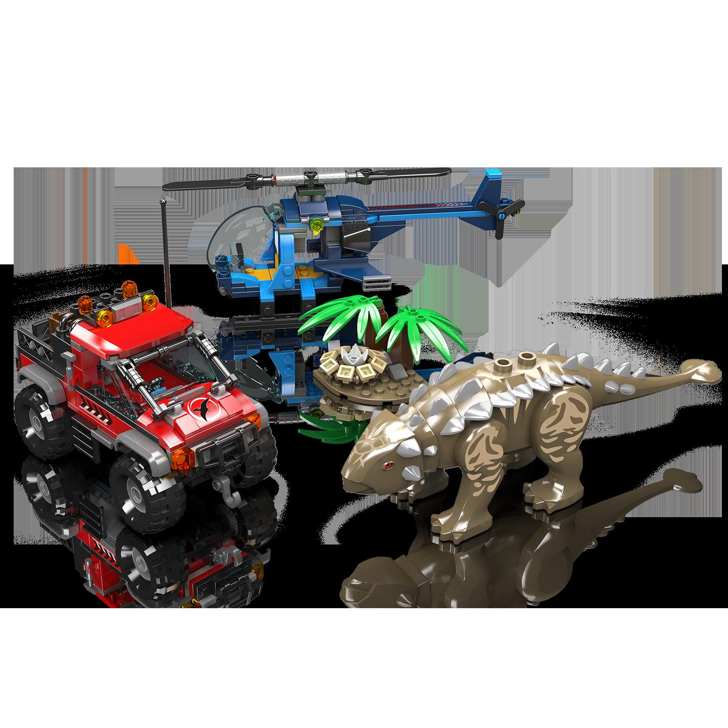 Yuxing King Ankylosaurus & Helicopter Camp Building Blocks - Educational Toy for Kids, Collector s Level Display Piece