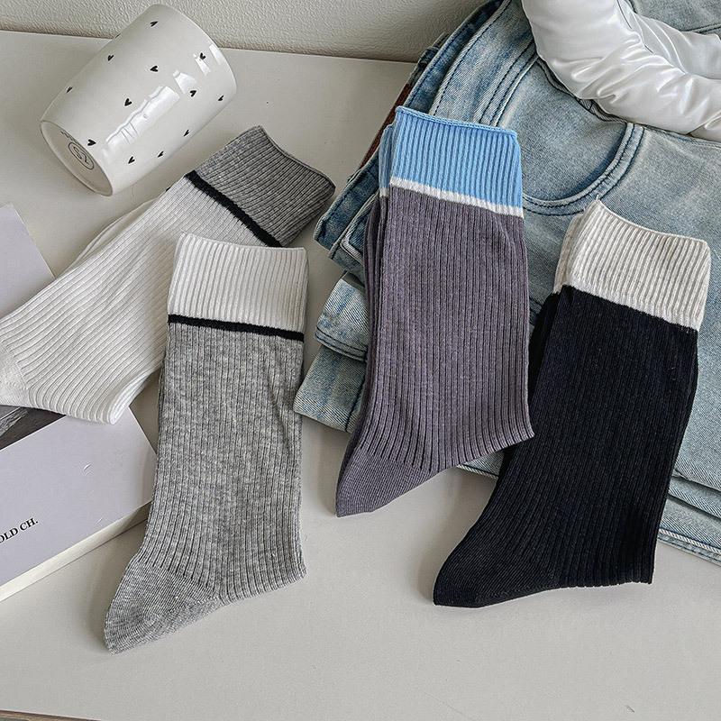 Miu Wind Stacking Socks Children Spring And Summer Hollow Thin Mid-Tube Cotton Socks Contrasting Color Tide Stockings Student Socks