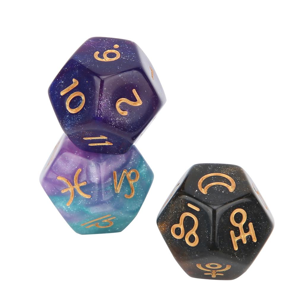 3pcs Resin Divination Dice Party Gathering Entertainment 12‑Sided Tarot Astrology Dice1#