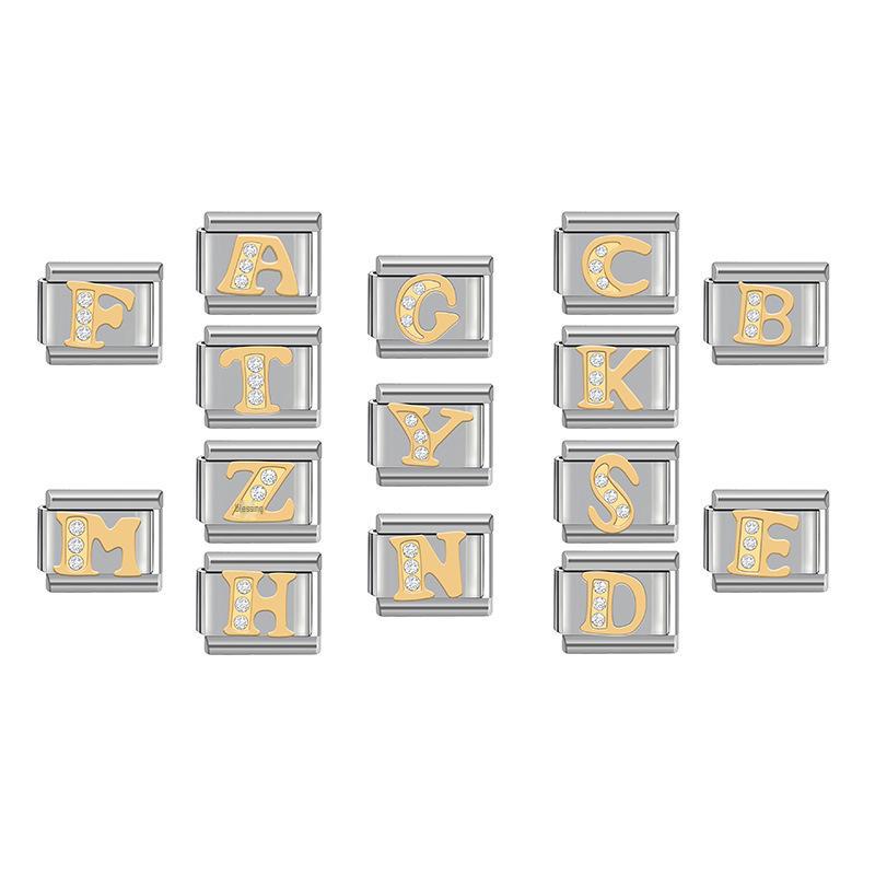 9MM Italian Charm Bracelet: Detachable Diamond Letter Module with Elastic Watch Strap for Women