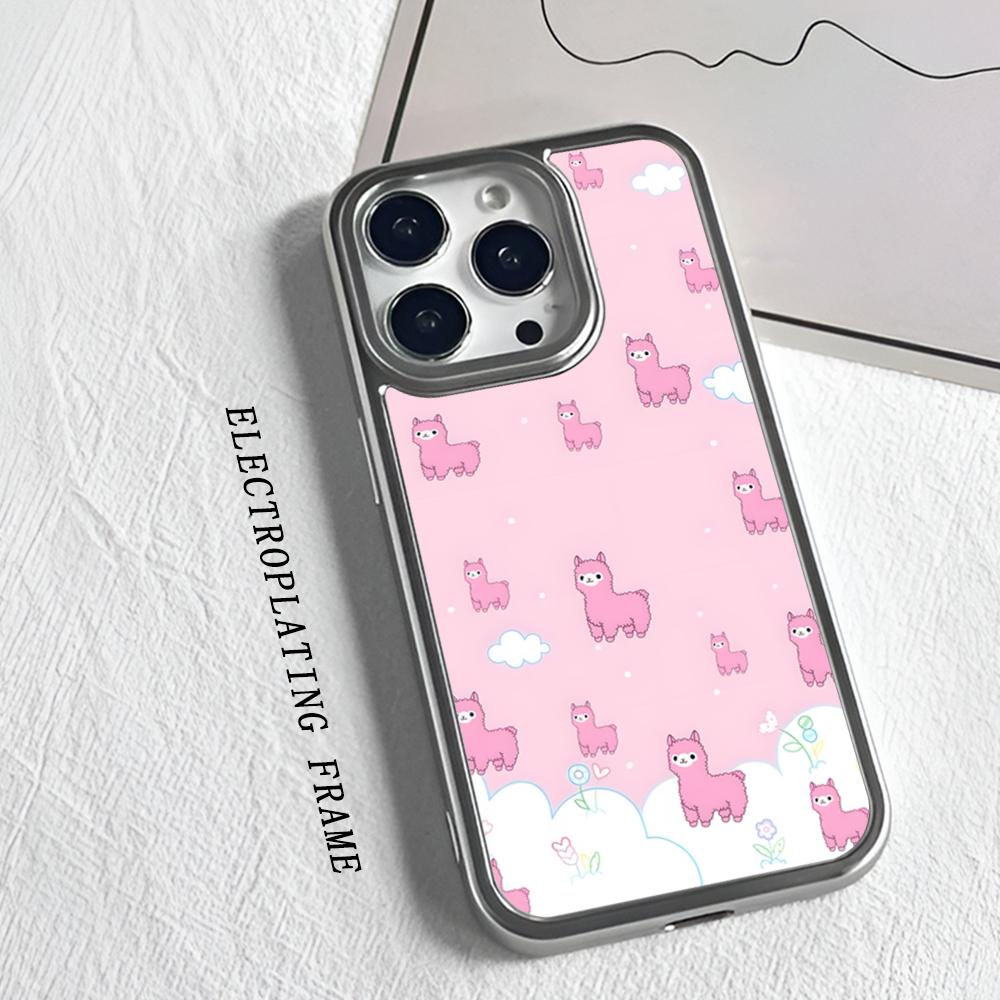 

Llama Alpaca pattern Phone Case for iphone 16-11 Pro Max Xr X Xs 8 7 Plus Electroplating frame iPhone 15PROMAX