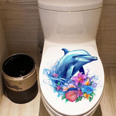 Creative Flower Dolphins Toilet Stickers Self-Adhesive Removable Pvc Mural Wall Decals Refrigerator Bathroom Decoration