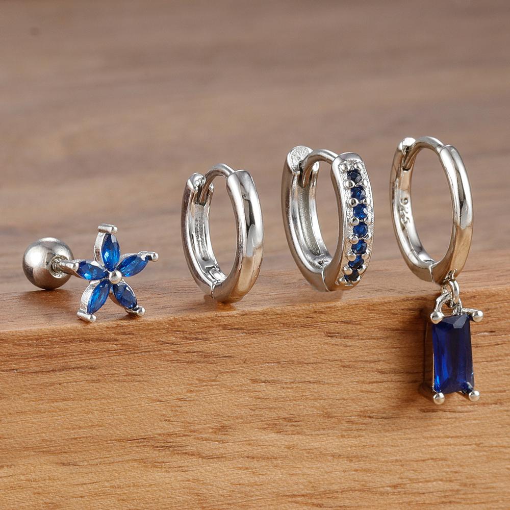 4PCS Exquisite Stainless Steel Flower Square Earrings Set for Women Gold Plated Huggie Dangle Earring Piercing Jewelry aretes