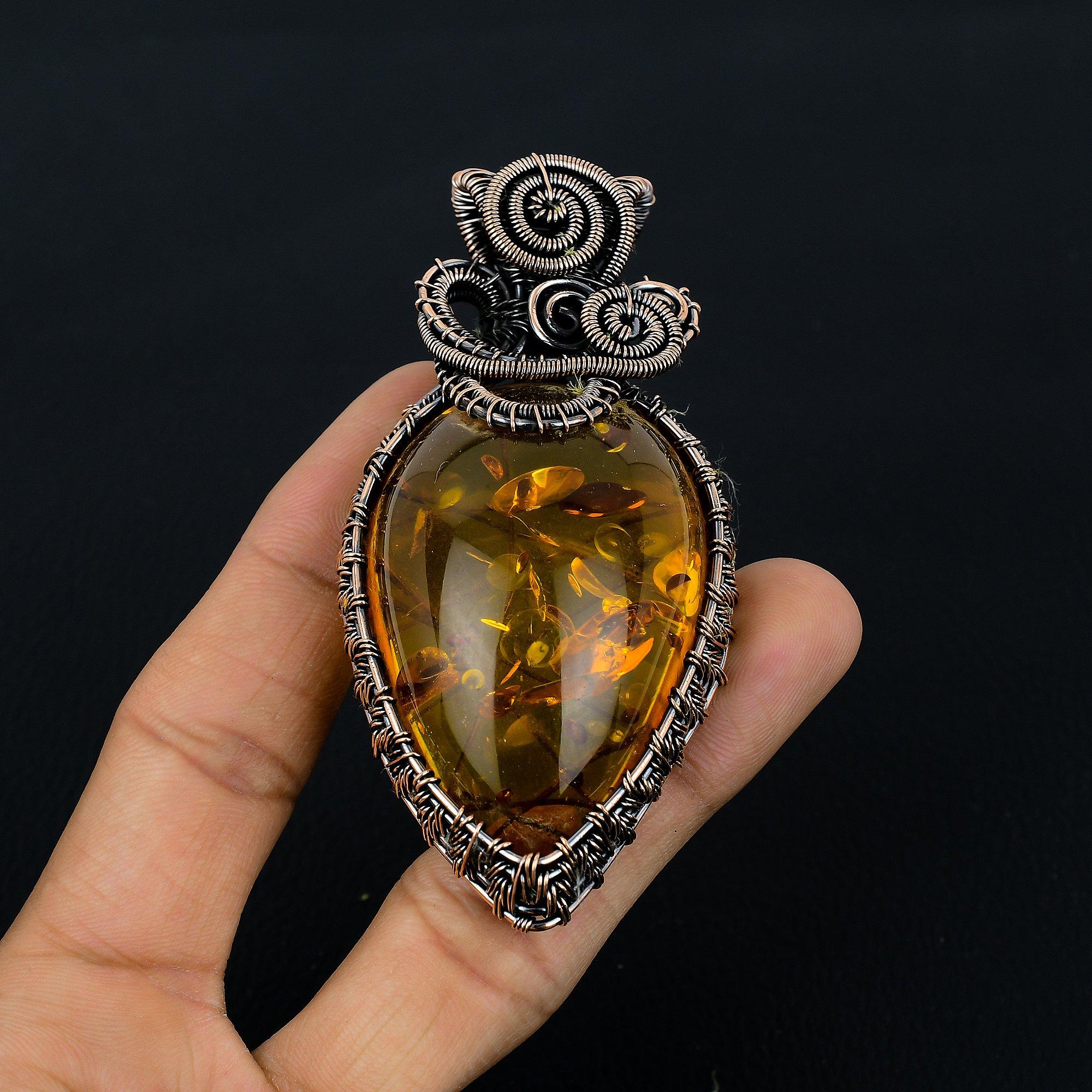 

Кулон из балтийского янтаря, ювелирное изделие из драгоценного камня, обернутое медной проволокой 999 пробы, кулон ручной работы ко Дню матери 2.55