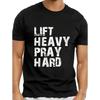 "Lift Heavy Pray Hard" Gym Christian Graphic T-Shirt Fitness Faith Casual Cotton Short Sleeve Tee