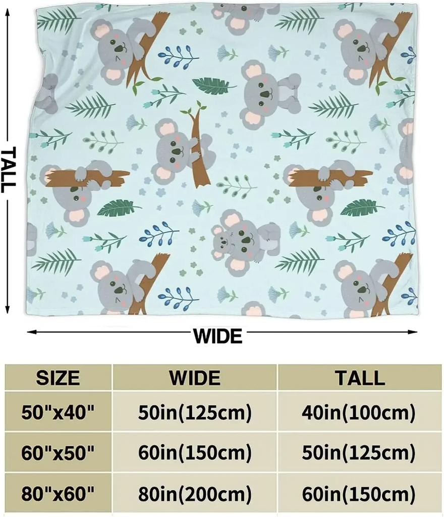 Coperta Koala Ultra Morbida Stagione Unica Leggera Accogliente Flanella Coperta da Lancio per Letto Sedia Auto Divano Letto Camera da Letto 50"x40"