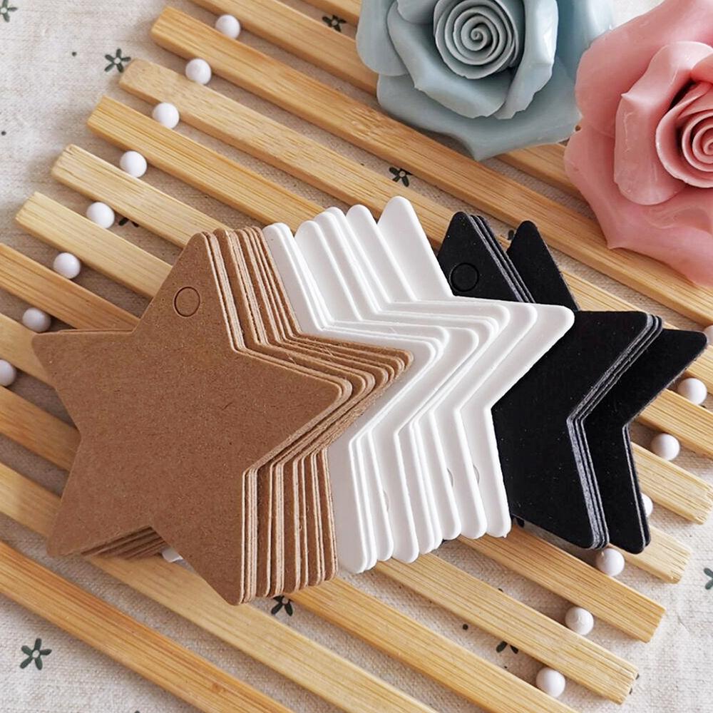 50pcs Star Kraft Paper Label Wedding Christmas Halloween Party Favor Price Gift Card Tags White Black Jewelry Display Packaging