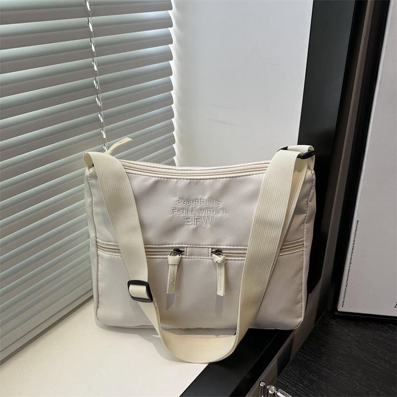 2025 Spring New Casual Light Cloth Bag Japanese Style Solid Color Simple Letter Embroidery Shoulder Bag Crossbody High Sense