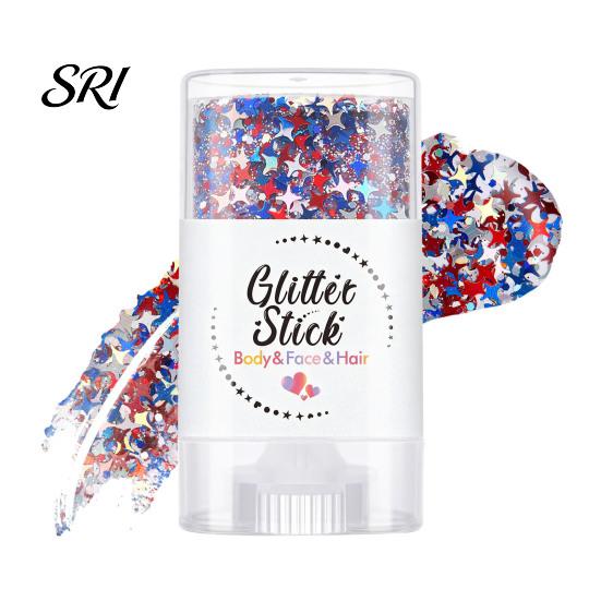 Women Makeup Stick Independence Day Body Glitter Stick, Patriotic USA Flag Face Hair Accessories, Sparkling Red White Blue for 4th of July D