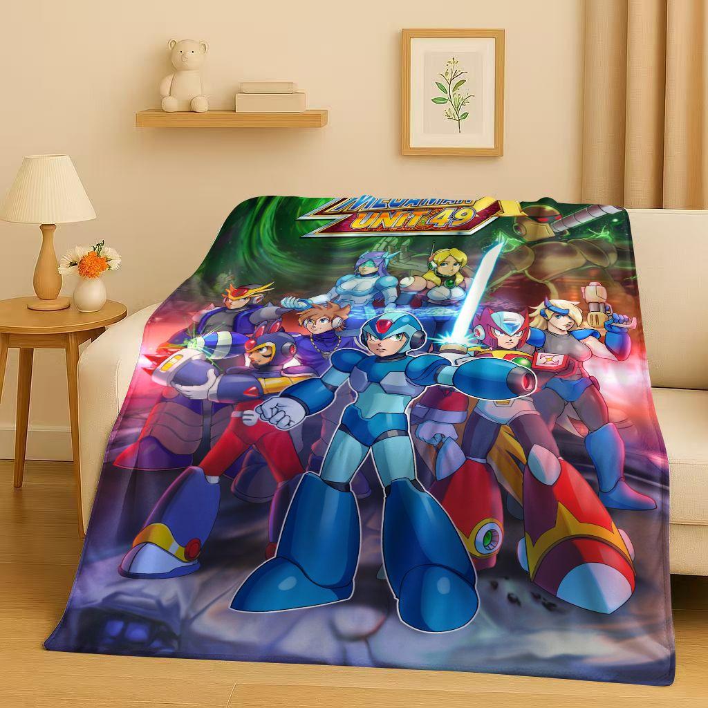 Classic Game Rockman Mega Man Flannel Blanket,Ultra Soft Warm Plush Throw for Home Bedroom Bed Sofa Cover Office Travel Picnic