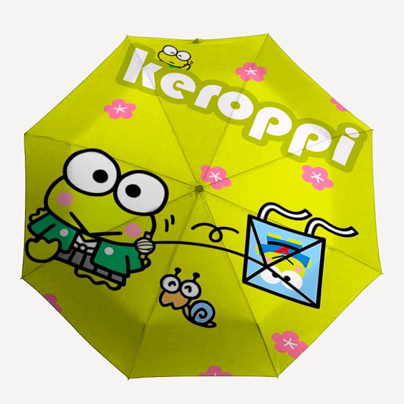 1pc Keroppi Frog Kite Automatic Opening/Closing Umbrella - Portable Three-Fold Design with 8-Bone Iron Frame, Outdoor, Gift for Fans, Travelers, Daily