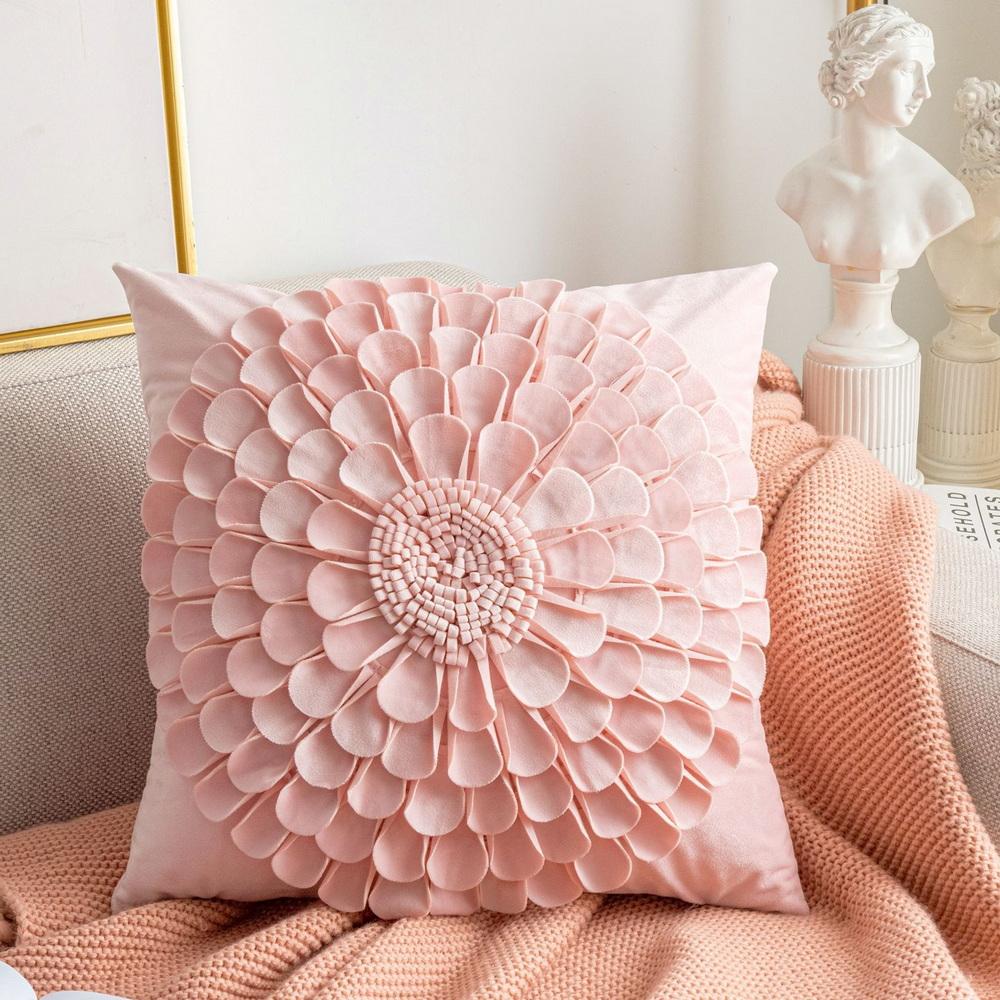 Junwell Nordic 3D Layered Pleating Flower Romantic Decorative Pillow Cover Sofa Bed Car Use Cushion Cover Home Soft Decor
