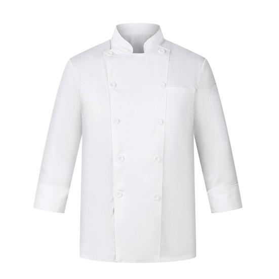 Chef Uniform Stand Collar Double-Breasted Button Design Roll-Up Cuffs Chest Pocket Solid Color Chef Shirt Professional Kitchen Workwear