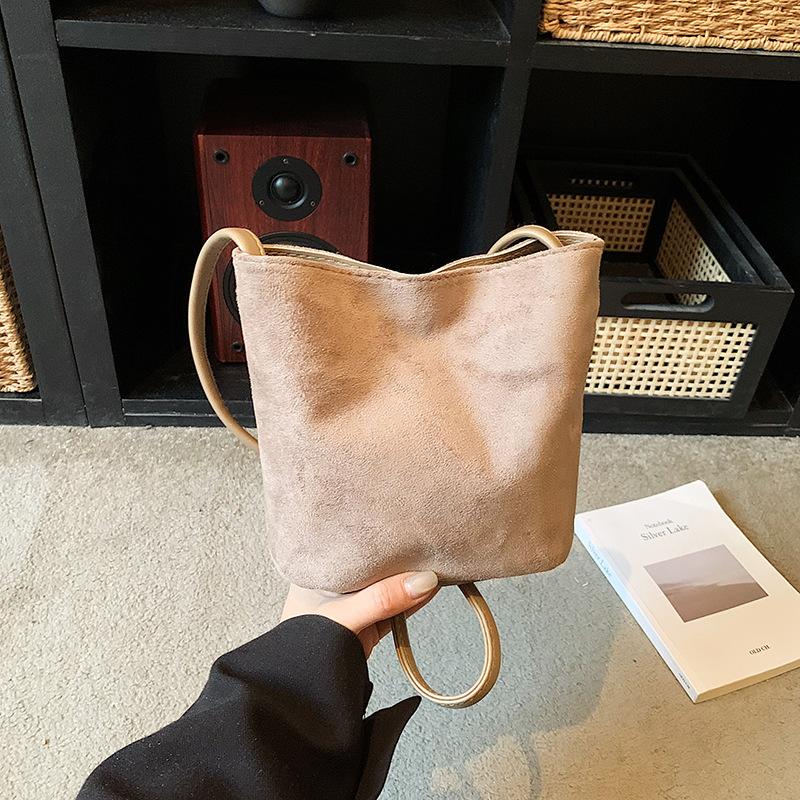 Women Fashion Mini Suede Pu Single Shoulder Underarm Small Bucket Handbag