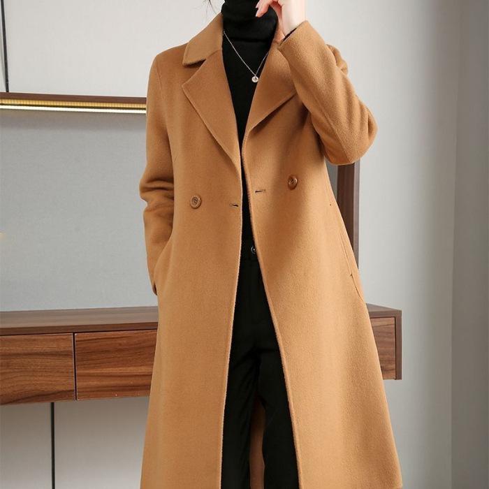 Women s Mid-Length Dragon Phoenix Woolen Coat - Loose, Plus Size, Slimming Autumn/Winter Jacket M верблюд