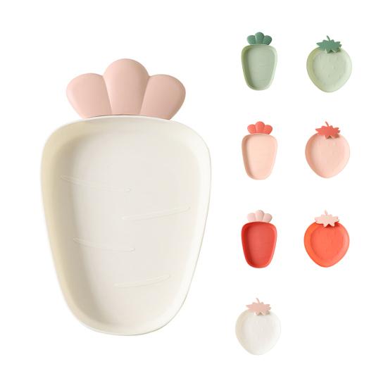 Adorable Strawberry Shape Fruit Plate Bright-colored Bright-colored Plastic Food Plate Home
