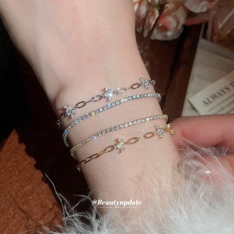 K real gold electroplated double-layer zircon flower bracelet Korean ins elegant bracelet light luxury high-end temperament jewelry