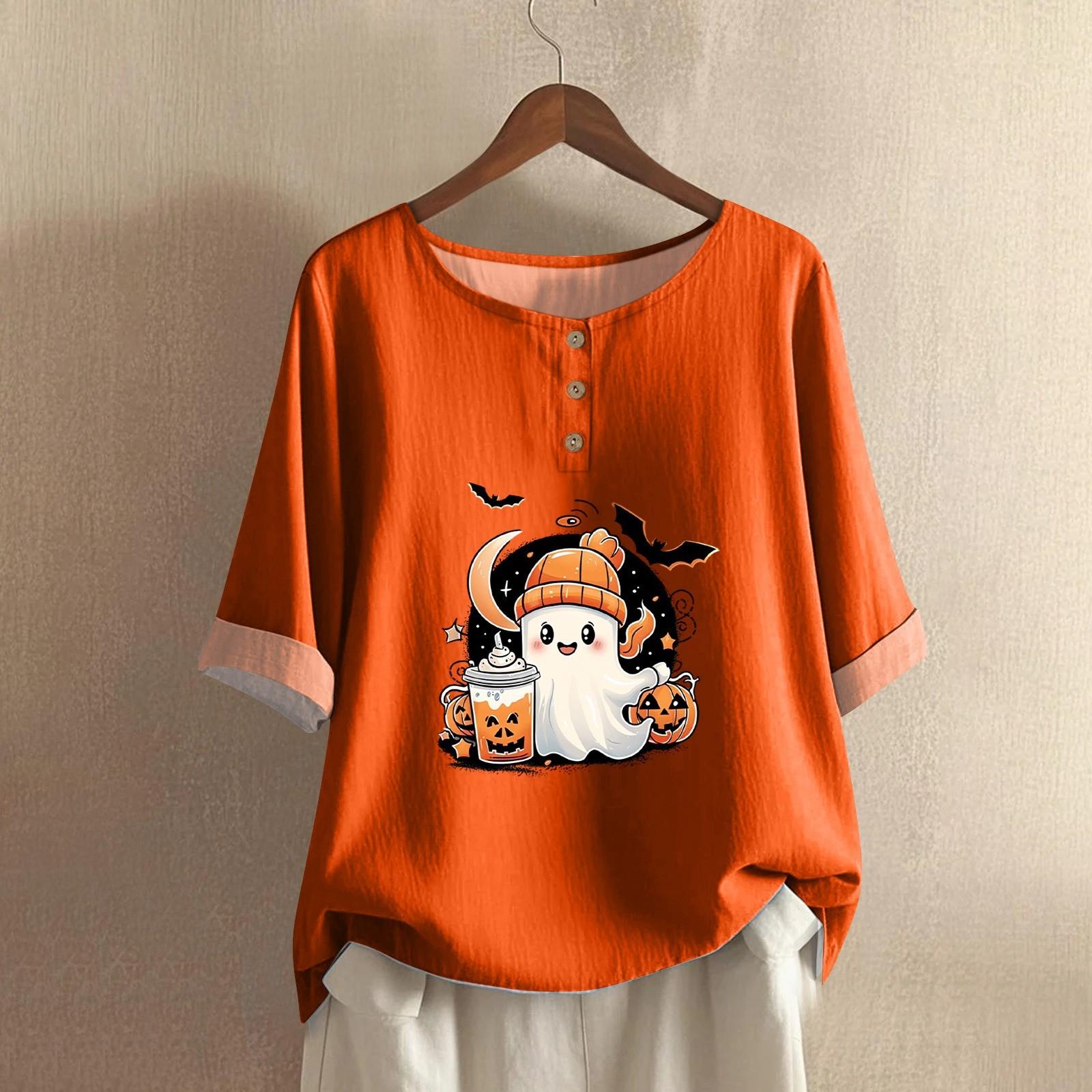 

Женская модная и повседневная рубашка с полурукавом, круглым вырезом, принтом, из хлопка и льна, блузка-топ XXL