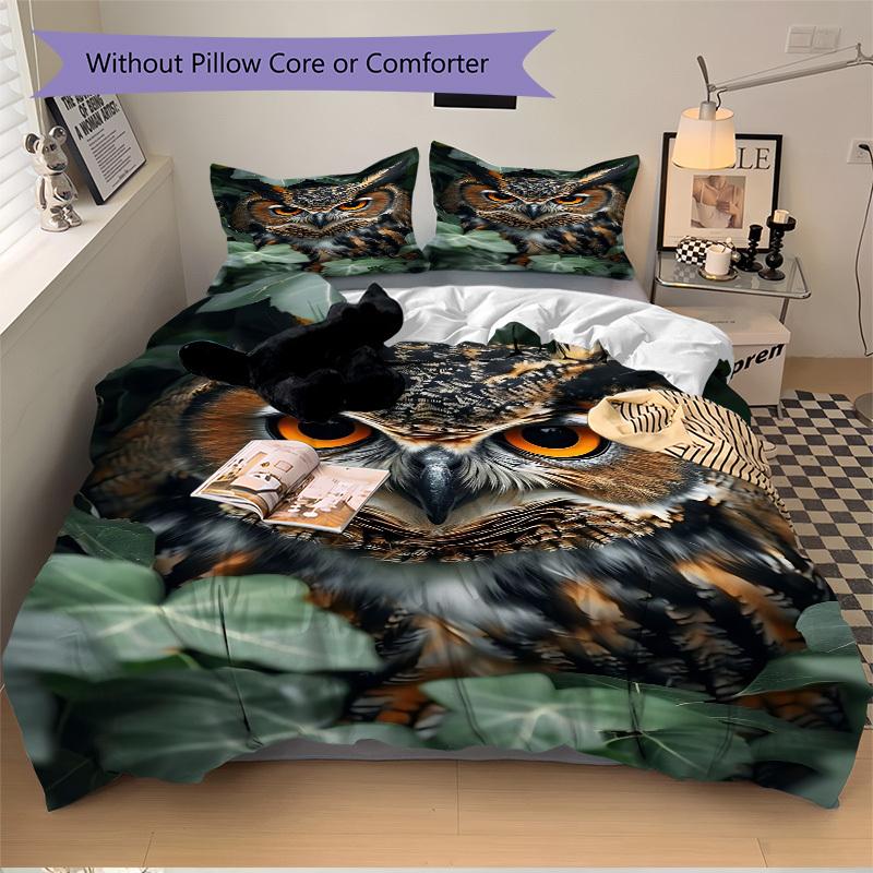 3pcs Owl Print Duvet Cover Set - Includes 1 Duvet Cover and 2 Pillowcases, No Quilt Core, All-Season Home Decor yy251111008