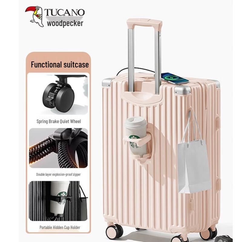 ZMN Dual-Layer Anti-Explosion Luggage with Cup Holder & USB