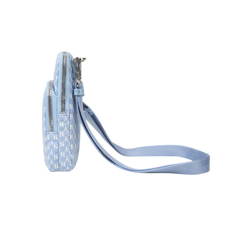 New MLB Monogram Collection Polyester Cell Phone Pouch, Shoulder Bag, Crossbody Bag Mini Unisex Sky Blue 32BGDK111-50S