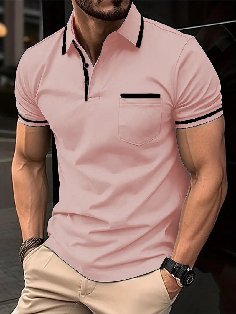 Top Men Wardrobe 2024 Zomer Heren Sport Poloshirt met Knoopzak M roze