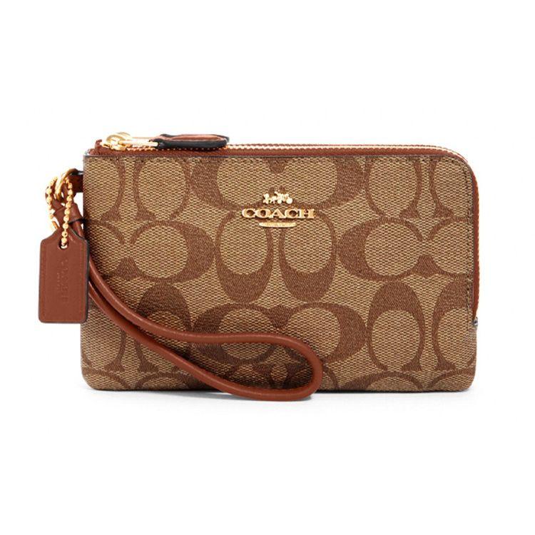 

Coach Corner Zip Double Layer Monogram Coated Canvas Leather Wallet Mahjong Clutch Women wallets Brown 87591-IMS5U Basic Set (Bag+Dust Bag)
