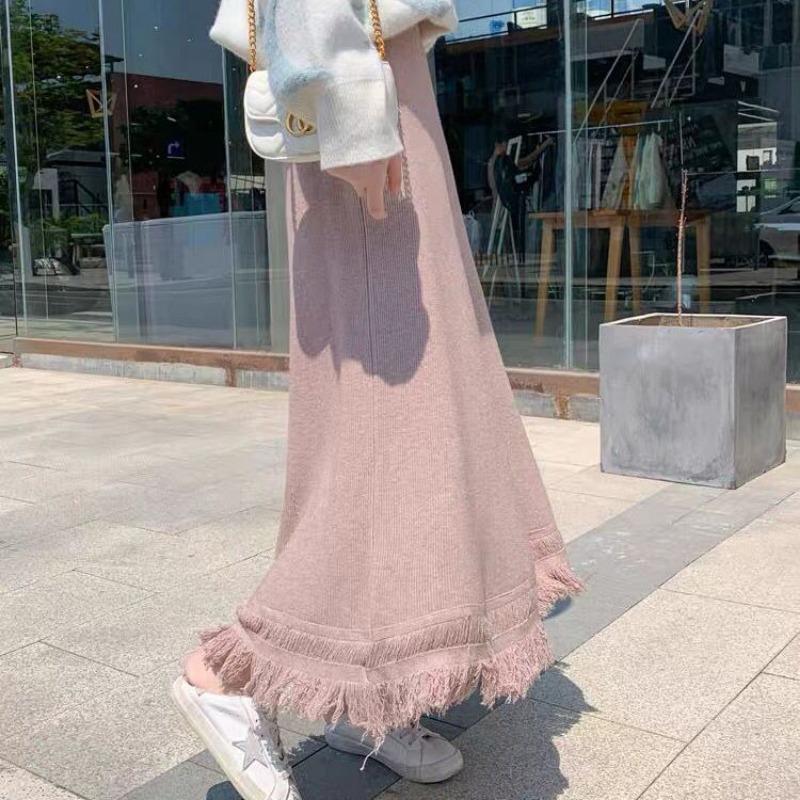 Pletená midi sukně pro ženy podzim zima A-liniová sukně k sladění se svetry v zimě