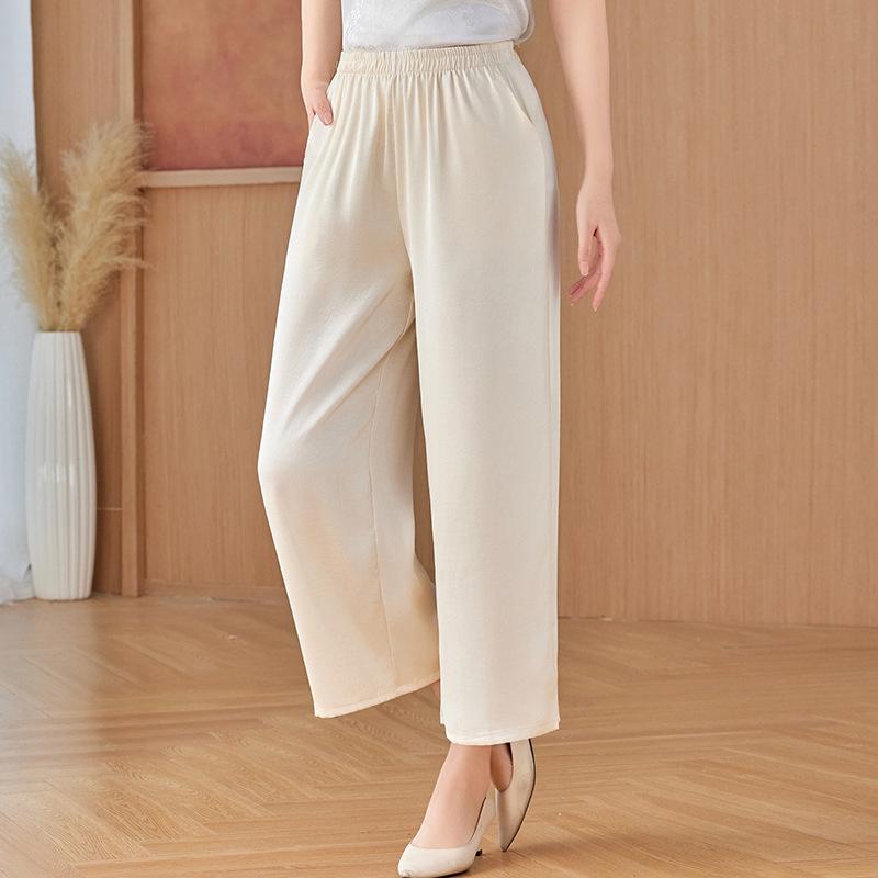 

2026 New Style Women s Summer Breathable Elastic High Waist Pants - Casual Straight Leg for Middle-Aged & Elderly Women 5XL for 145-155 kg покинуть белый