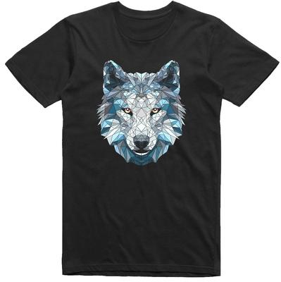 Geometric Wolf Head Unisexs TShirt Crew Neck Cotton Short Sleeve Graphic Tee Casual