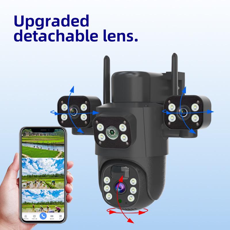4G Solar-Powered Outdoor Wireless Camera, Ultra HD 6MP with Triple Lens