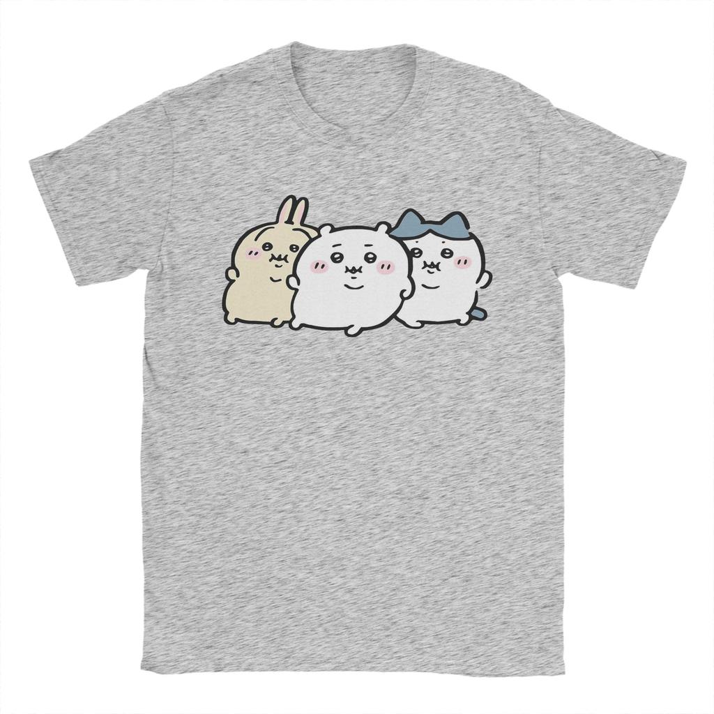 Chubby Bloated Chiikawas Hachiware Usagi Hungry Eat Food Full Fat T Shirts Men's Cotton T-Shirt Tee Shirt Clothing Gift Idea