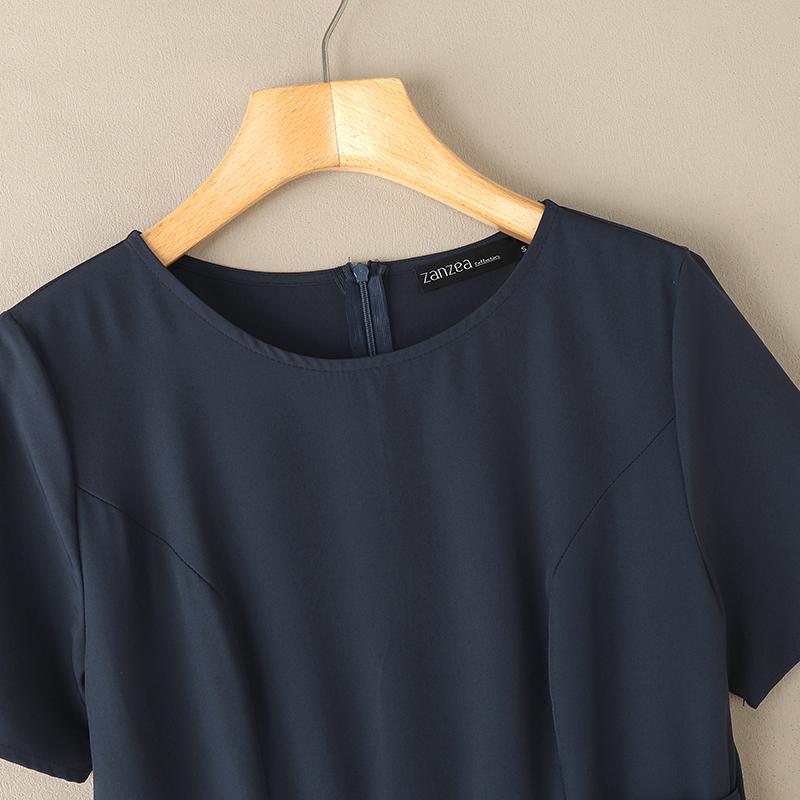 ZANZEA Women Summer Round Neck Short Sleeve Casual Patchwork Dress
