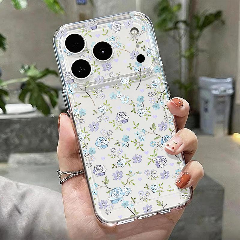 Silicone Clear Phone Case For iPhone 17 16 Pro 15 14 13 12 Pro Max 11 Transparent Shockproof Soft TPU Line Flower Printed Cover