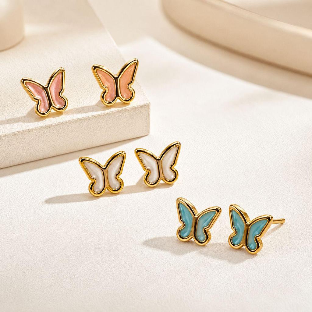 Fashionable Small Butterfly Drip Oil Stainless Steel Stud Earrings - Creative Daily Wear Jewelry