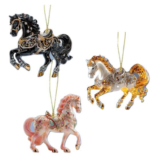 1/2/3/4 Pcs Horse Ornaments For Christmas Tree Metallic Rhinestones Horse