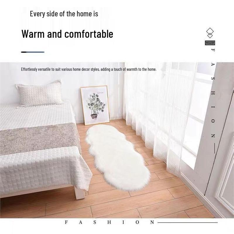 Wave Pattern Imitation Wool Long Pile Floor Mat - Solid Color, Machine Washable 60x90 белый