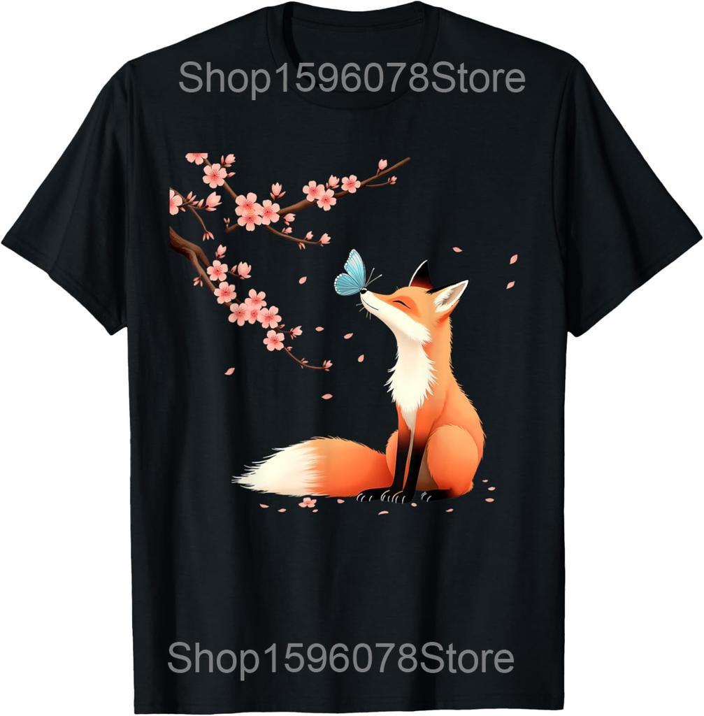 Fox Japanese Funny Fox Animals Educational T Shirts Men Humor Streetwear Tee Shirt Short Sleeve Unisex Loose Clothing