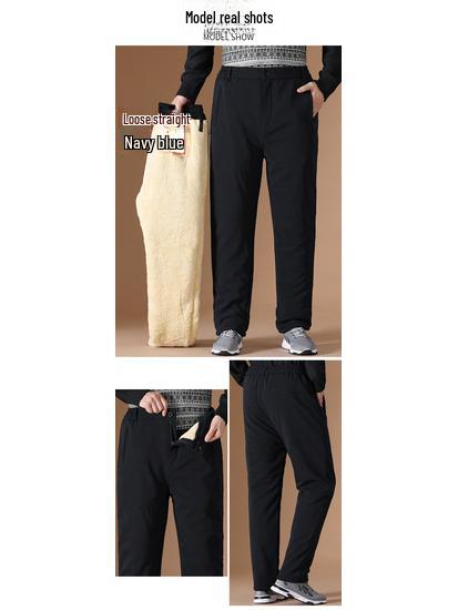 Men's Winter Warm Three-Layer Elastic Cotton Trousers with Velvet Lining for Middle-Aged and Elderly
