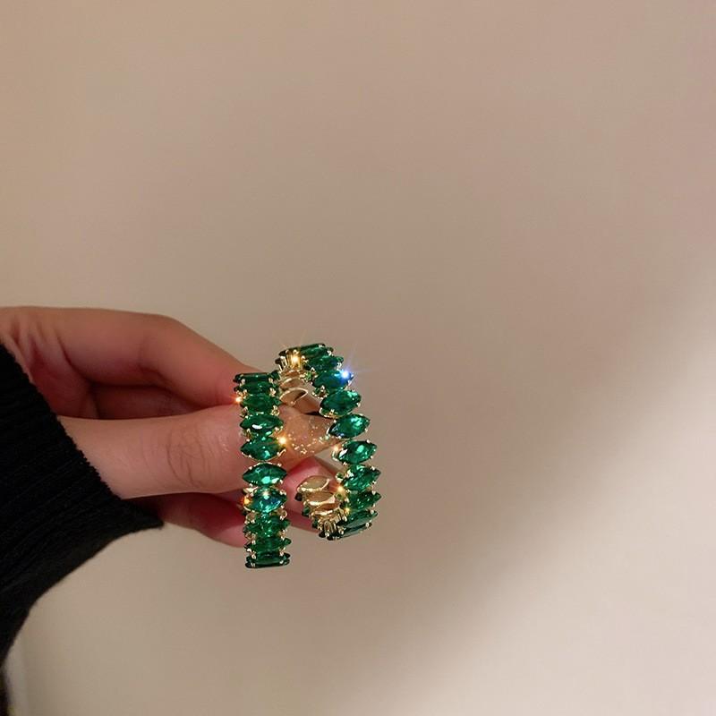 Grüner Zirkon-Creolen-Ohrring, C-Form, luxuriös, übertrieben, geometrisch, glänzend, große Ohrringe, Schmuck, Party-Geschenk