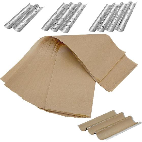 Unbleached Precut Parchment Paper for Baguette Bread Pan - 100-Pack Disposable Baking Sheets for Sourdough French Bread Pans, Non-Stick Baking